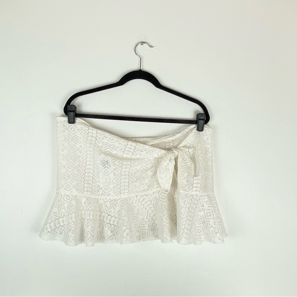 Kish Womens Swim Cover Up Skirt One Size Fits All White Open Knit Tie Knot OSFA